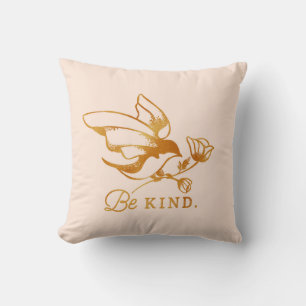 "Be Kind" Cute Sparrow & Typography Art Throw Pillow
