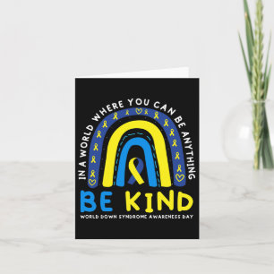 Be Kind Down Syndrome Awareness Blue Ribbon Rainbo Card