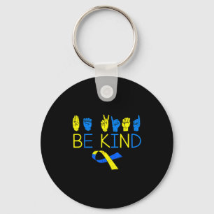 Be kind down syndrome awareness t21 asl hand sign keychain