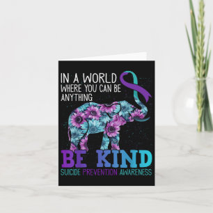Be Kind Elephant Sunflower Teal Purple Ribbon Card