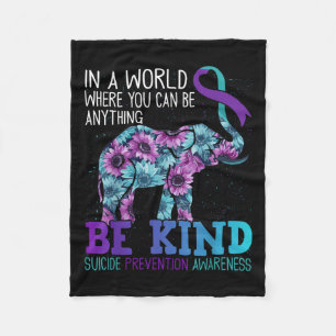 Be Kind Elephant Sunflower Teal Purple Ribbon Fleece Blanket