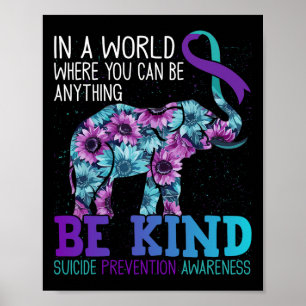 Be Kind Elephant Sunflower Teal Purple Ribbon Poster