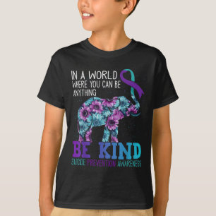Be Kind Elephant Sunflower Teal Purple Ribbon  T-Shirt