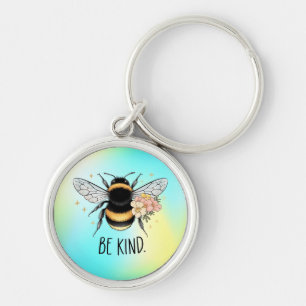Be Kind Floral Cute Bee Inspirational Design Keychain