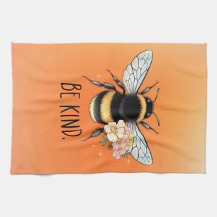 Be Kind Floral Cute Bee Inspirational Design Kitchen Towel