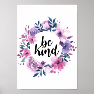 Be kind floral wreath poster