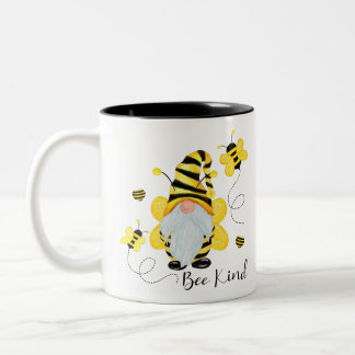Be Kind Gnome And Bee Hippy Gnome Lover  Two-Tone Coffee Mug