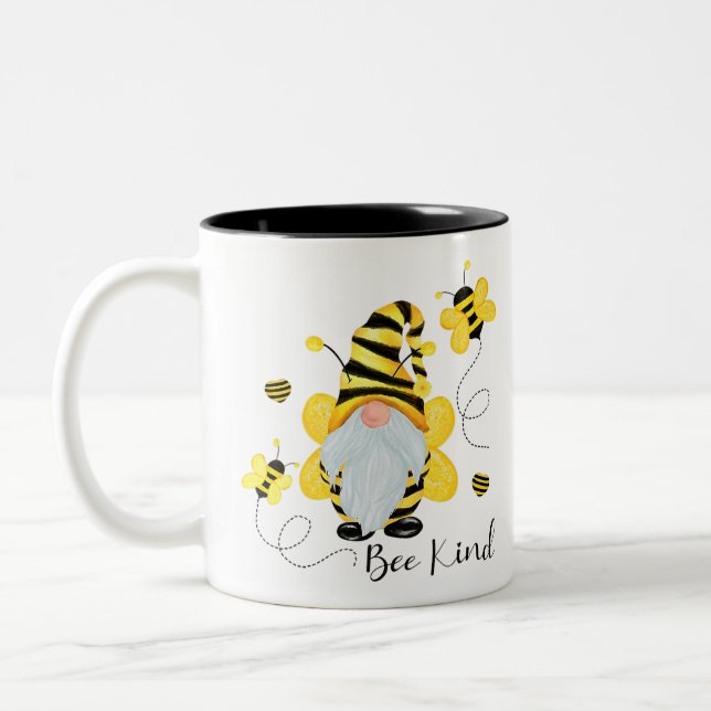 Be Kind Gnome And Bee Hippy Gnome Lover  Two-Tone Coffee Mug (Left)