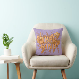 Be Kind | Gold Floral Inspirational Throw Pillow