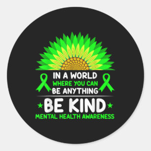 Be Kind Green Ribbon Sunflower Mental Health Aware Classic Round Sticker