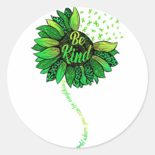 Be Kind Green Ribbon Sunflower Mental Health Aware Classic Round Sticker