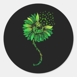Be Kind Green Ribbon Sunflower Mental Health Aware Classic Round Sticker