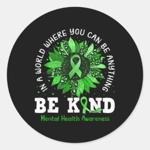 Be Kind Green Ribbon Sunflower Mental Health Aware Classic Round Sticker