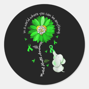 Be Kind Green Ribbon Sunflower Mental Health Aware Classic Round Sticker