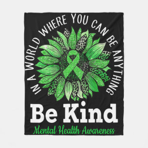 Be Kind Green Ribbon Sunflower Mental Health Aware Fleece Blanket
