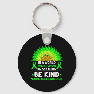 Be Kind Green Ribbon Sunflower Mental Health Aware Keychain
