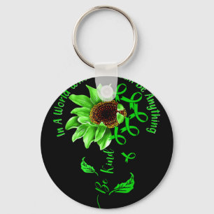Be Kind Green Ribbon Sunflower Mental Health Aware Keychain