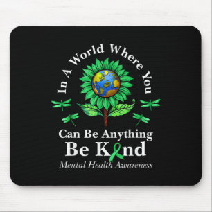Be Kind Green Ribbon Sunflower Mental Health Aware Mouse Pad