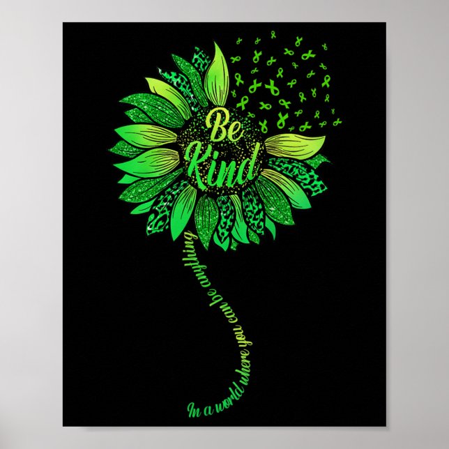 Be Kind Green Ribbon Sunflower Mental Health Aware Poster (Front)