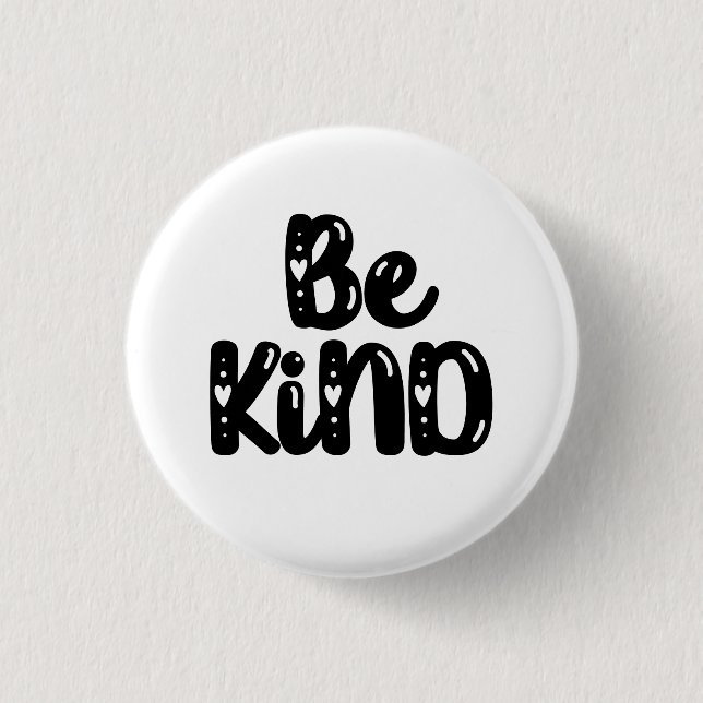 Be Kind Hand Lettered Typography with Hearts 1 Inch Round Button (Front)