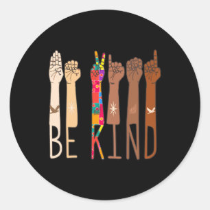 Be Kind Hand Sign Language Asl Puzzle Autism Aware Classic Round Sticker