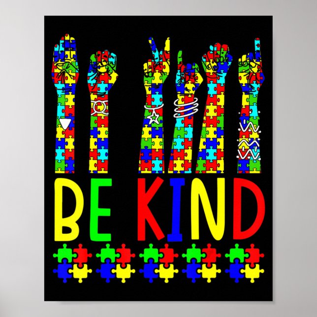 Be Kind Hand Sign Language Puzzle Autism Awareness (Front)