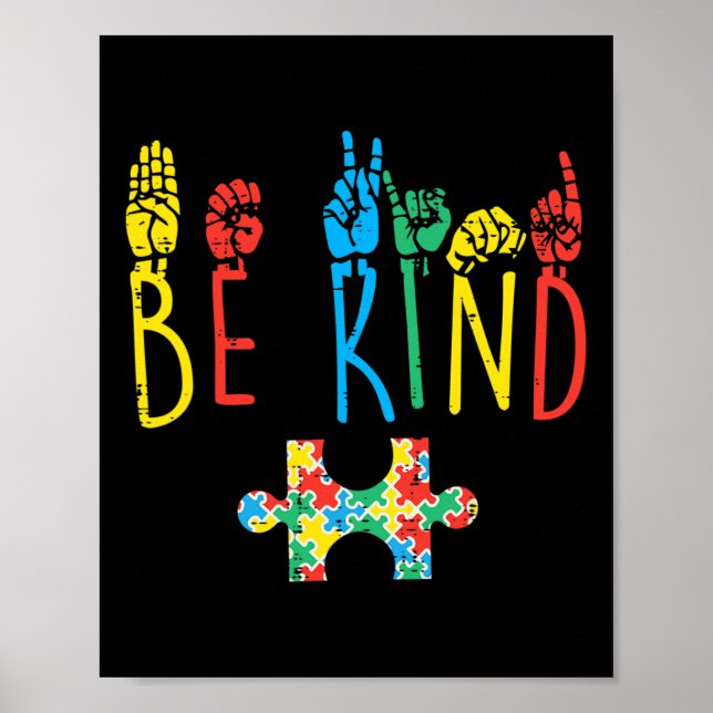 Be Kind Hand Sign Language Puzzle Autism Awareness (Front)