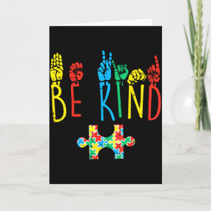 Be Kind Hand Sign Language Puzzle Autism Awareness Card