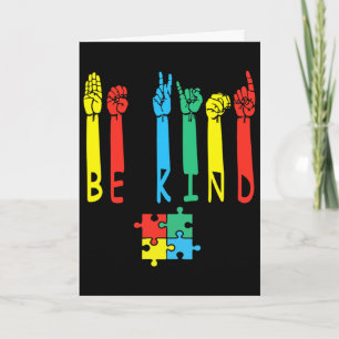 Be Kind Hand Sign Language Puzzle Autism Awareness Card