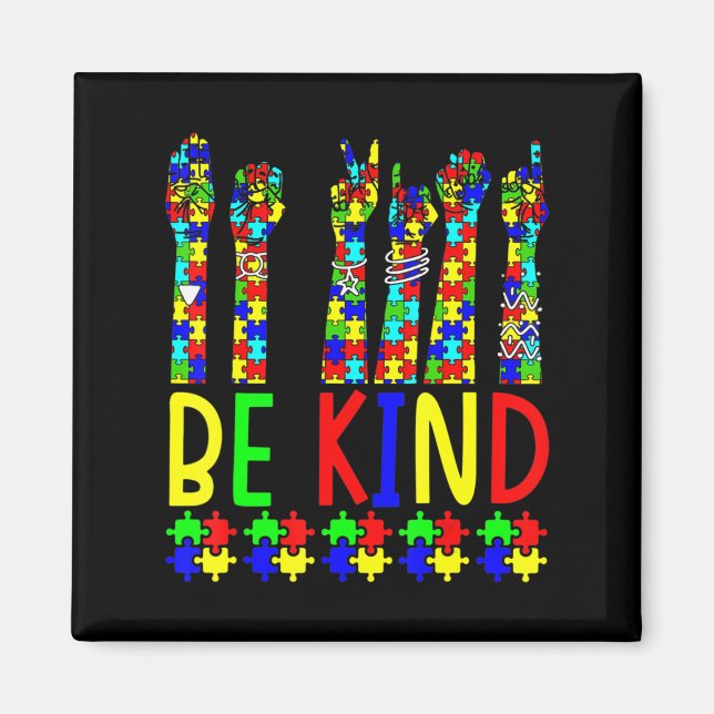 Be Kind Hand Sign Language Puzzle Autism Awareness Magnet (Front)
