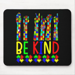 Be Kind Hand Sign Language Puzzle Autism Awareness Mouse Pad