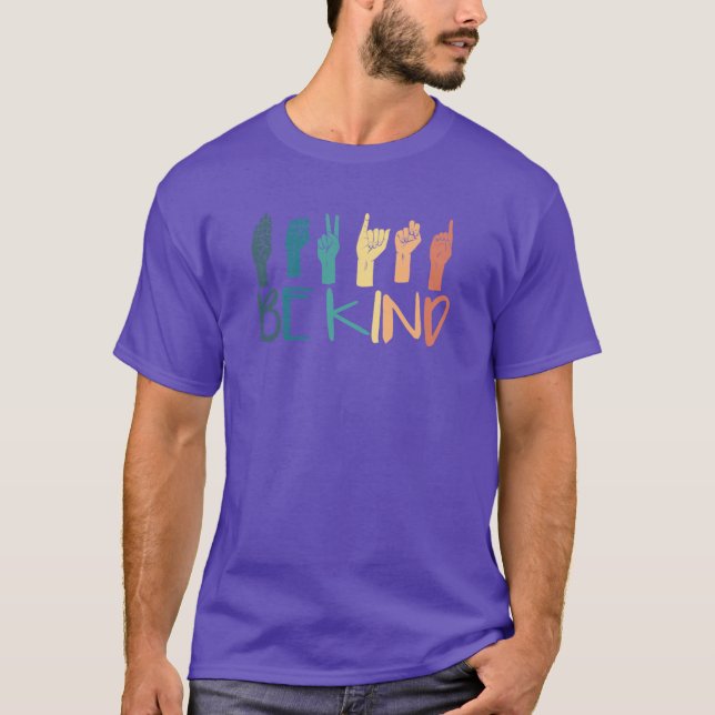 Be Kind Hand Sign Languageeachers Retro Interprete T-Shirt (Front)