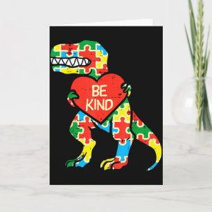 Be Kind Heart Puzzle Trex Dinosaur Autism Awarenes Card