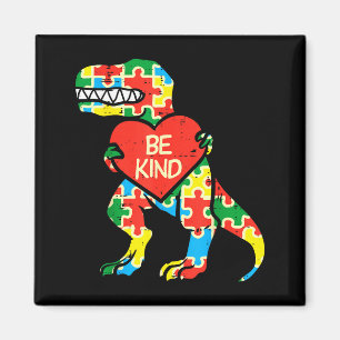 Be Kind Heart Puzzle Trex Dinosaur Autism Awarenes Magnet