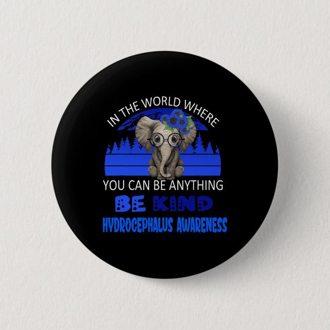 Be Kind Hydrocephalus Awareness Elephant Retro Bac 2 Inch Round Button (Front)