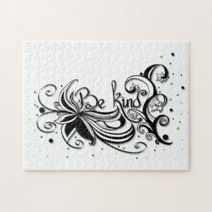 BE KIND! Inspirational calligraphy quote Jigsaw Puzzle