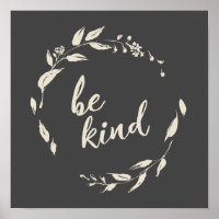 Be Kind Inspirational Quote Floral Wreath in Black