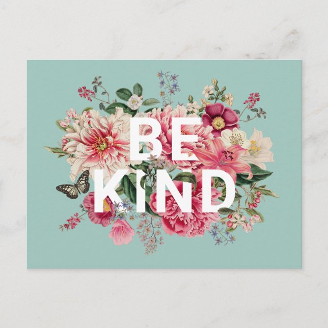 Be Kind Inspirational Vintage Flowers Postcard (Front)