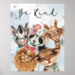 Be Kind Jungle Safari wildone baby shower blue Poster