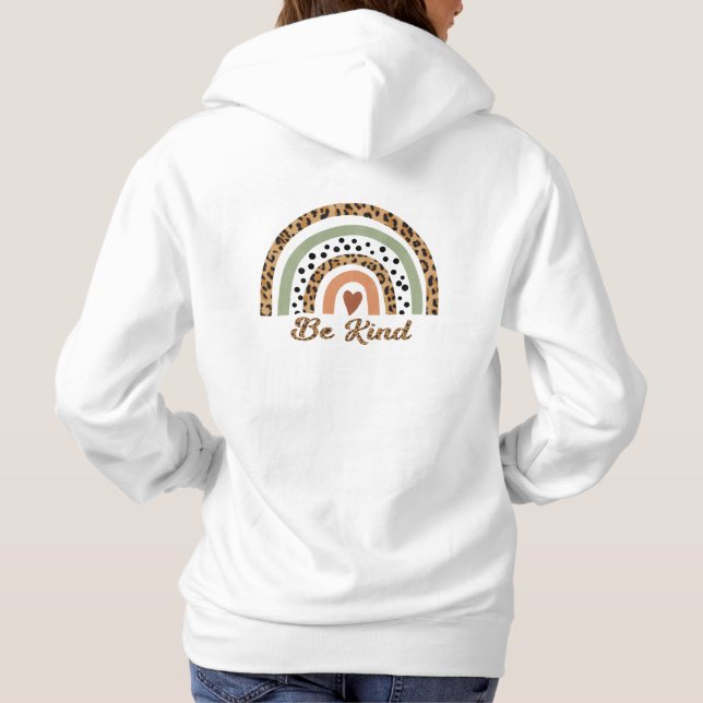 Be Kind Leopard Print Rainbow Back & Front Hoodie (Back)