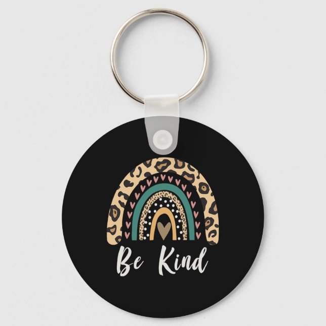 Be Kind Leopard Rainbow Kindness Inspirational Gir Keychain (Front)
