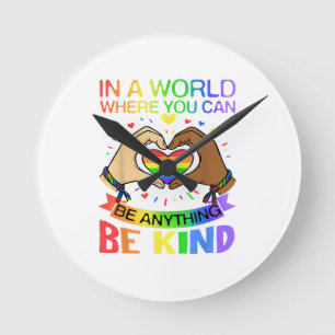 Be Kind LGBT Pride Rainbow Equality Awareness Tee Round Clock
