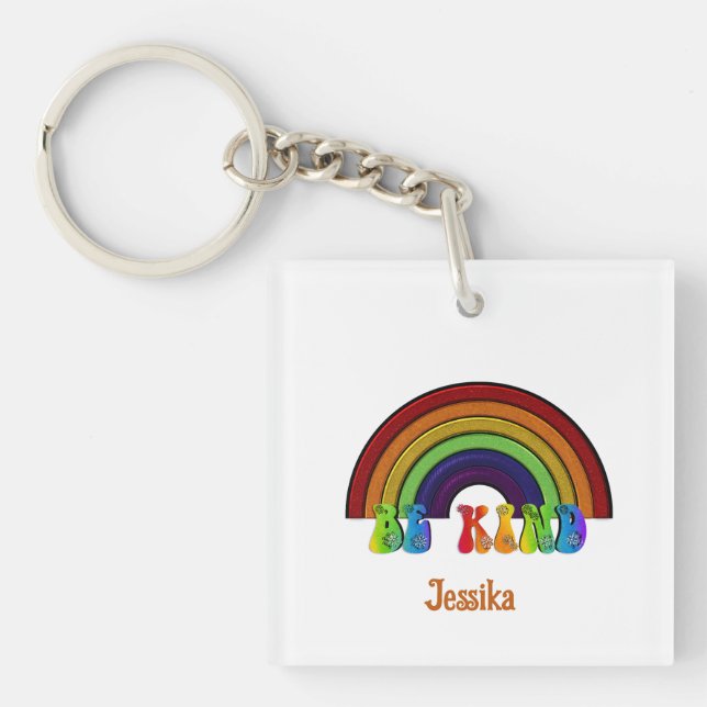 Be Kind LGBTQ Rainbow Positivity  Keychain (Front)