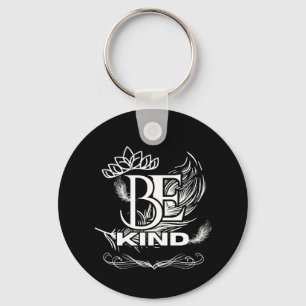 Be Kind Motivational Typography   Feather & Floral Keychain