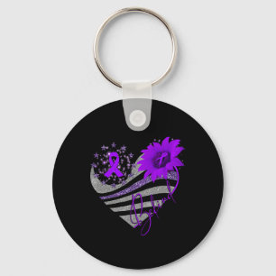 Be Kind Overdose Awareness Sunflower Ribbon Purple Keychain
