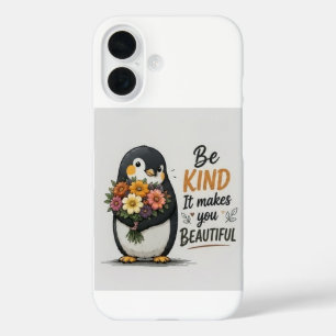 Be Kind Penguin Phone Case Cute Penguin with Flo