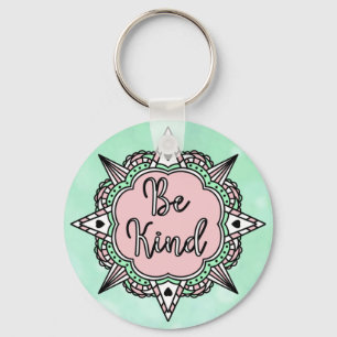 Be Kind   Pink and Mint Green Mandala Keychain