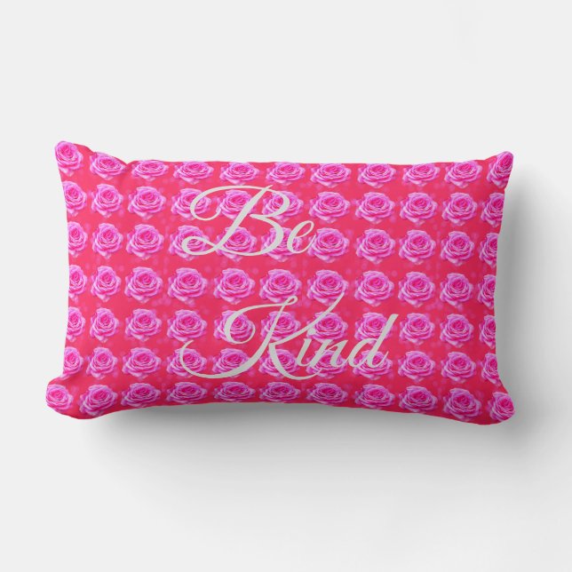 Be Kind Pink Rose Design, Lumbar Pillow (Front)