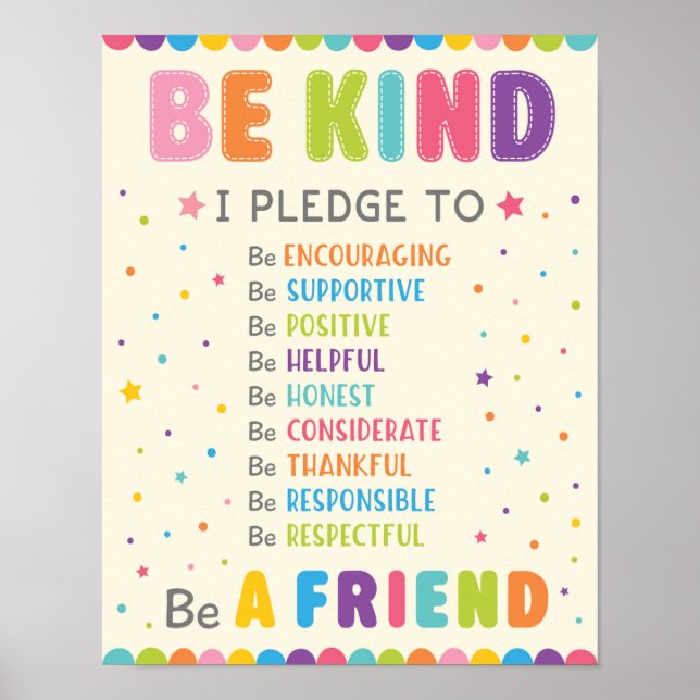 Be Kind Pledge Classroom Anti Bully Campaign Poster (Front)