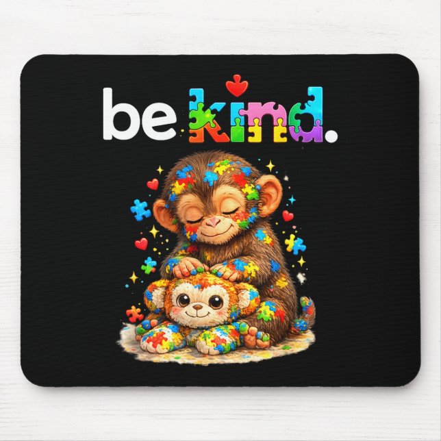Be kind punch monkey colourful puzzle autism mouse pad (Front)